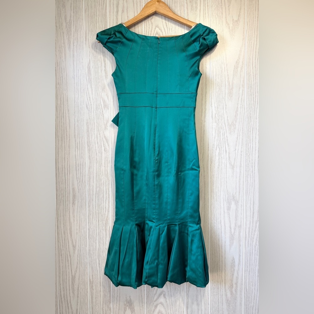 Karen Millen Teal Satin Bow Front Mermaid Dress Size US 4 - Picture 4 of 5